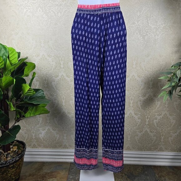 S R Size Small Casual Pull On Pants Blue White Pink Elastic Waist Pockets - Picture 8 of 13
